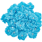 30Pcs Polyester & Plastic Imitation Pearl & Rhinestone Flower Ornament Accessories, for Dress Costumes Decorations, Deep Sky Blue, 55x24mm(DIY-SP0006-06B)