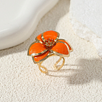 Iron Cuff Open Rings for Women, Flower, with Enamel, Golden, Orange, Inner Diameter: 18mm(VI3392-3)