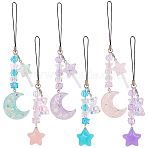 Cell Phone Strap Charm, Moon & Star & Bear Plastic Charm Hanging Keychain for Women, with Nylon Cord, Mixed Color, 13~15cm, 12pcs/set(HJEW-PH01854)