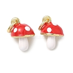 Autumn Brass Enamel Red Mushroom Charms, Real 18K Gold Plated, 10.5x7.5x6mm, Jump Ring: 5x1mm, Inner Diameter: 3mm(KK-H254-06G)