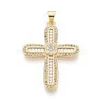 Brass Micro Pave Clear Cubic Zirconia Pendants, Cross Charms, Golden, 32.5x24x4mm, Hole: 4.5x3.5mm(KK-N268-91G)