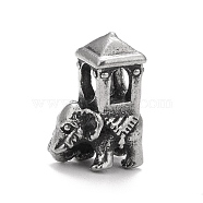 304 Stainless Steel European Beads, Large Hole Beads, Elephant, Antique Silver, 17.5x8x12.5mm, Hole: 4.4mm(STAS-G256-14AS)