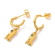 Cubic Zirconia Rocket Dangle Stud Earrings, Rack Plating Brass Half Hoop Earrings for Women, Lead Free & Cadmium Free, Real 18K Gold Plated, 26.5mm(EJEW-A101-03G)