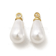 Plastic Imitation Pearl Charms, with Brass Finding, Cadmium Free & Lead Free, Teardrop Charm, Real 24K Gold Plated, 13x5.5mm, Hole: 1.5mm(KK-H442-01G)