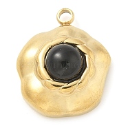 Natural Obsidian Pendants, 304 Stainless Steel Flower Charms, Real 18K Gold Plated, 18x15x7.5mm, Hole: 2mm(STAS-K291-03A-02)