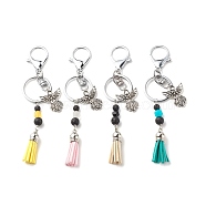 Angel Alloy Pendant Keychain, with Natural Jade & Lava Rock Beads, Faux Suede Tassel, Alloy & Iron & 304 Stainless Steel Findings, Mixed Color, 13.3~13.5cm(KEYC-JKC00339)
