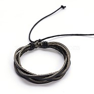 Adjustable Twine Style Leather Cord Bracelets, Black, 50x55mm(BJEW-F173-09A)