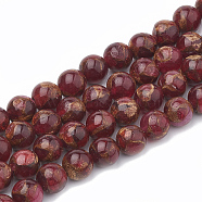 Natural Chalcedony Beads Strands, Imitation Gold Clinquant Stone, Dyed & Heated, Round, Red, 6~7mm, Hole: 1mm, about 60~67pcs/strand, 15.7 inch(G-S333-6mm-014D)