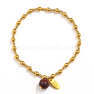 304 Stainless Steel Stretch Bracelets for Women, with 18K Gold Plated Oval Charm & Natural Red Jasper
Bead, 7-1/8 inch(18cm)(RI5247-5)