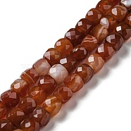 Natural Banded Agate/Striped Agate Beads Strands, Faceted, Cube, 4.5~5x5~5.5x5~5.5mm, Hole: 1.2mm, about 74~77pcs/strand, 14.88~15.04 inch(37.8~38.2cm)(G-G005-B02-01)