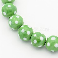 Handmade Lampwork Round Beads Strands, polka-dotted, Light Green, 12mm, Hole: 2mm, about 23pcs/strand, 13.5 inch(LAMP-L007-12mm-01)