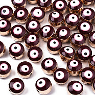 Alloy Enamel Beads, Evil Eye, Dark Red, 8x6~7mm, Hole: 1mm(ENAM-WH0047-14L-8mm)