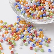 8/0 Opaque Colors Rainbow Plated Round Glass Seed Beads, Mixed Color, 2.5~3.5x2~2.5mm, Hole: 0.8~1mm, about 12100pcs/450g(SEED-K003-3mm-M02)