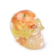 Natural Fluorite Skull Beads, Halloween Transparent Resin Skull with Gold Foil, No Hole, Sandy Brown, 23x22x25mm(G-P490-02C)