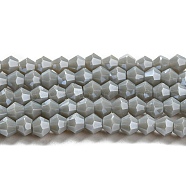 Opaque Solid Color Electroplate Glass Beads Strands, Pearl Luster Plated, Faceted, Bicone, Gray, 4x4mm, Hole: 0.8mm, about 82~85pcs/strand, 12.01~12.2 inch(30.5~31cm)(EGLA-A039-P4mm-A14)