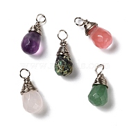 Natural & Synthetic Mixed Stone Faceted Charms, with Eco-Friendly Copper Wire, Teardrop, Real Platinum Plated, 12.5~14x6mm, Hole: 2.5mm(PALLOY-JF01003)