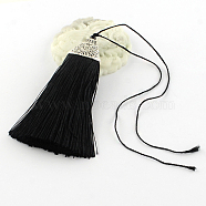 Polyester Tassel Pendant Decorations with Antique Silver CCB Plastic Findings, Black, 80x20x11mm(AJEW-R054-01)