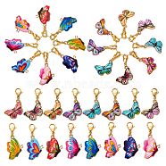 Alloy Enamel Pendant Decoration, 304 Stainless Steel Lobster Clasp Charms, for Keychain, Purse, Backpack Ornament, Butterfly, 32~37mm, 16pcs/set(HJEW-SW00027-01)