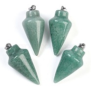 Natural Green Aventurine Gemstone Pointed Pendants, Bullet Shaped Charms with Platinum Metal Snap on Bails, 34x15mm, Hole: 7x3.5mm(G-K384-01P-01)