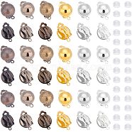 36Pcs 6 Colors Brass Clip-on Earring Findings, with Horizontal Loops, Half Round, with 40Pcs Silicone Ear Nuts, Mixed Color, 20x13mm, Hole: 3mm, 6Pcs/color(KK-UN0001-23)