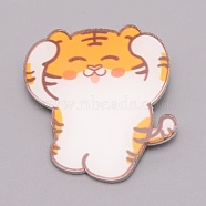 Tiger Chinese Zodiac Acrylic Brooch, Lapel Pin for Chinese Tiger New Year Gift, White, Orange, 37.5x36x7mm(JEWB-WH0022-02)