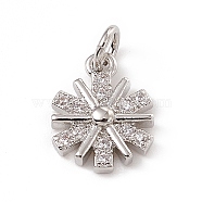 Brass Micro Pave Cubic Zirconia Charms, with Jump Rings, Snowflake Charm, Platinum, 11.5x9x2.5mm, Hole: 3mm (ZIRC-F132-57P)