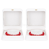 Square PU Leather Bracelet Box, Jewelry Storage Gift Case for Bracelet & Bangle, White, 9.35x9.4x5.4cm(LBOX-WH0002-074A)