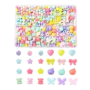 383Pcs 8 Stylw Opaque Acrylic Beads, Round & Heart & Star & Bowknot & Flower & Apple & Bear & Butterfly, Mixed Color, 383pcs/box(SACR-YW0001-26)