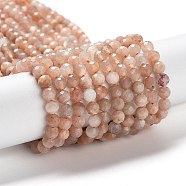 Natural Peach Moonstone Beads Strands, Faceted, Round, 4~5mm, Hole: 0.6mm, about 94~95pcs/strand, 15.35''(39cm)(G-J400-E16-02)