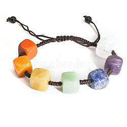 Adjustable Natural Mixed Stone Braided Bead Bracelet, 7 Chakra Theme Bracelet, Cube, 7-7/8 inch(20cm)(PW-WG79067-02)