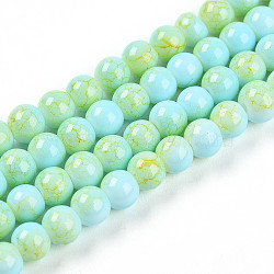 Baking Paint Glass Beads, Imitate Porcelain Beads, Round, Cyan, 4~4.5mm, Hole: 0.8mm(X1-DGLA-N003-4mm-C04)