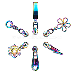 12Pcs 6 Style  Lightning Bolt/Snowflake/Flower Alloy Zipper Head Replacement, Zipper Pull Tabs Slider, for DIY  Suitcase, Bag, Garment, Rainbow Color, 3.8~4.95cm, 2pcs/style(FIND-GF0005-68)