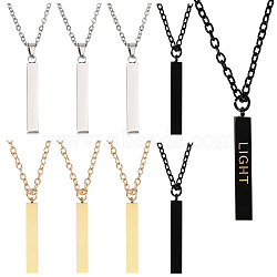 201 Stainless Steel/Brass Coated Iron Rectangle Pendant Necklace, Mixed Color, 20.08 inch(51~51.5cm)(NJEW-CO0001-01)