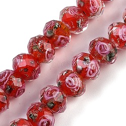 Handmade Gold Sand Lampwork Beads Strands, Inner Flower, Faceted, Rondelle, Crimson, 8x6mm, Hole: 1.4mm, about 70pcs/strand, 18.11''(46cm)(LAMP-R141-8mm-21)