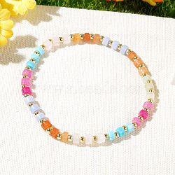 Bohemian Style Natural Aquamarine & Flower Amazonite & Ruby & Amazonite & Rose Quartz & Aventurine Column Beads Stretch Bracelets for Women, Inner Diameter: 6-7/8 inch(17.5cm)(QH3798)