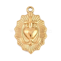 304 Stainless Steel Pendants, Sacred Heart Charm, Golden, 21x14x3mm, Hole: 1.5mm(STAS-D264-06B-G)