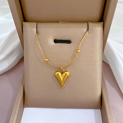 304 Stainless Steel Heart Pendant Necklaces, with 201 Stainless Steel Satellite Chains, Golden, 18.35 inch(46.6cm)(NJEW-Z026-01G)
