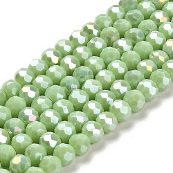 Opaque Glass Beads Stands, AB Color, Faceted(32 Facets), Round, Light Green, 6x5.5mm, Hole: 1.2mm, about 91~93pcs/strand, 19.49~19.92 nch(49.5~50.6cm)(EGLA-A035-P6mm-B20)