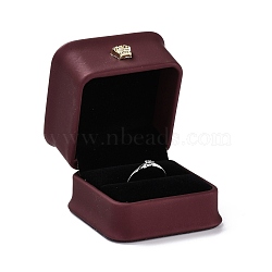 PU Leather Jewelry Box, with Resin Crown, for Ring Packaging Box, Square, Dark Red, 5.9x5.9x5cm(CON-C012-03C)
