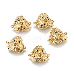 Brass Micro Pave Green Cubic Zirconia Hollow Links, Long-Lasting Plated, Lion, Real 18K Gold Plated, 14x17.5x12mm, Hole: 1mm(ZIRC-P086-08G)