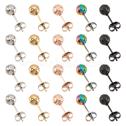 20Pcs 5 Colors Ion Plating(IP) Textured Round Bead 304 Stainless Steel Stud Earring Findings, with Ear Nuts/Earring Backs and Hole, Mixed Color, 17x6mm, Pin: 0.8mm, 4pcs/color(EJEW-UN0001-70)