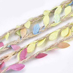 Polyester Leaf Trim Ribbon, with Hemp Twine, for Wedding Party Home Decoration, Colorful, 5~6x2~2.5mm; about 100m/bundle(OCOR-S035-02C)