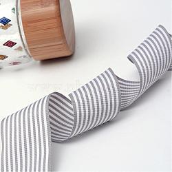 Striped Polyester Grosgrain Ribbon, Silver, 1-1/2 inch(38mm), about 100yards/roll(91.44m/roll)(OCOR-Q011-38mm-07)