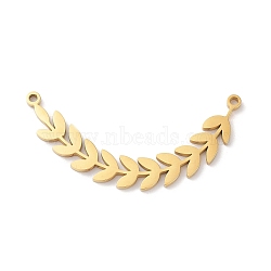 304 Stainless Steel Pendants, Wavy Charms, Golden, Leaf, 18x37.5x1mm, Hole: 1.4mm(STAS-G319-01H)