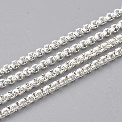 304 Stainless Steel Box Chains, Venetian Chains, Unwelded, with Spool, Silver Color Plated, 3x3x1.5mm, about 32.8 Feet(10m)/roll(CHS-T002-02C)