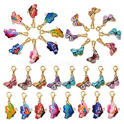 Alloy Enamel Pendant Decoration, 304 Stainless Steel Lobster Clasp Charms, for Keychain, Purse, Backpack Ornament, Butterfly, 32~37mm, 16pcs/set(HJEW-SW00027-01)