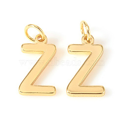 Brass Charms, with Jump Rings, Letter, Real 18K Gold Plated, Letter.Z, Z: 10x5.5x1mm, Hole: 2.5mm(KK-I672-01Z-G)