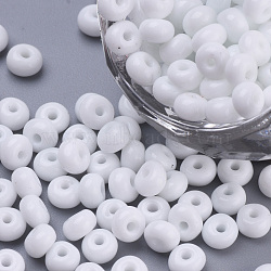 Baking Paint Glass Seed Beads, Round, White, 4~4.5x3mm, Hole: 1~1.2mm, about 4500pcs/bag, about 450g/bag(SEED-Q025-4mm-M02)
