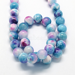Natural Dyed White Jade Gemstone Bead Strands, Round, Deep Sky Blue, 6mm, Hole: 1mm, about 66pcs/strand, 15.7 inch(X-G-R271-6mm-XP19)