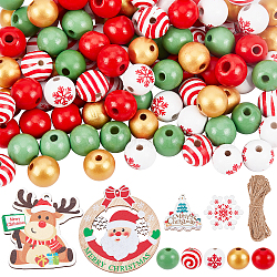 SUNNYCLUE DIY Christmas Decoration Making Kits, Including Christmas Tree & Reindeer & Snowflake Wood Pendant and Round Beads, Jute Cord, Mixed Color(DIY-SC0019-41)